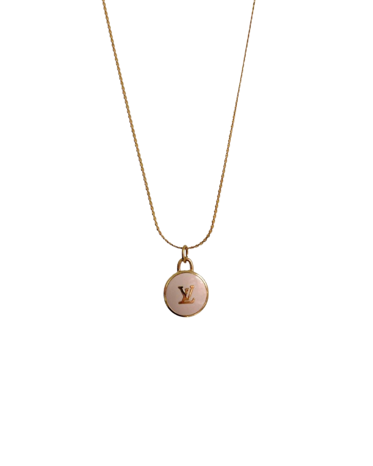 Authentic Louis Vuitton Logo White Pendant- Necklace