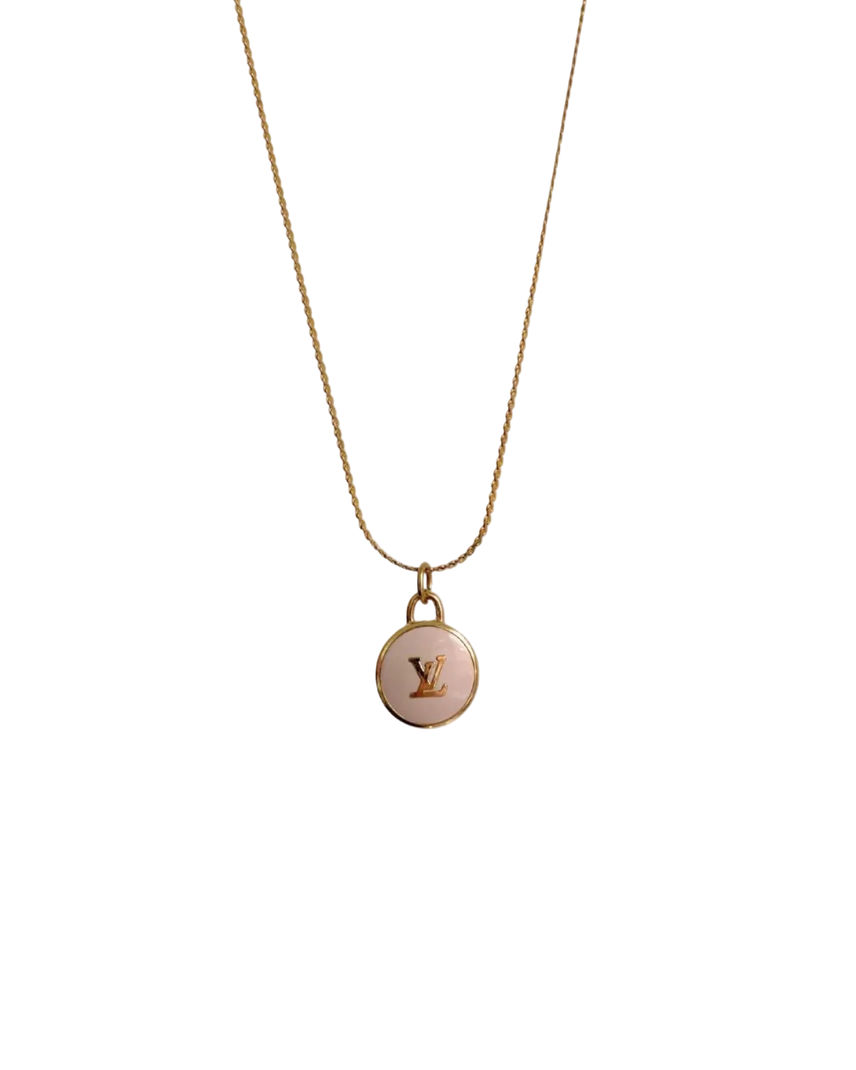 Authentic Louis Vuitton Logo White Pendant- Necklace