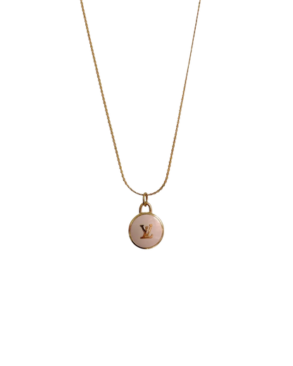 Authentic Louis Vuitton Logo White Pendant- Necklace