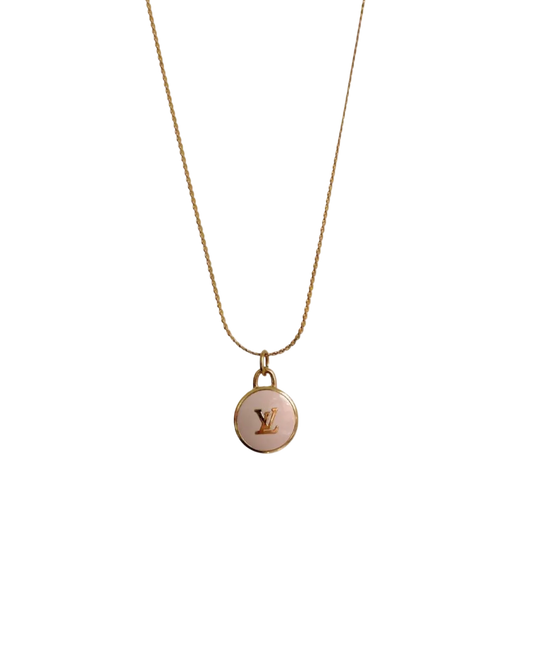 Authentic Louis Vuitton Logo White Pendant- Necklace