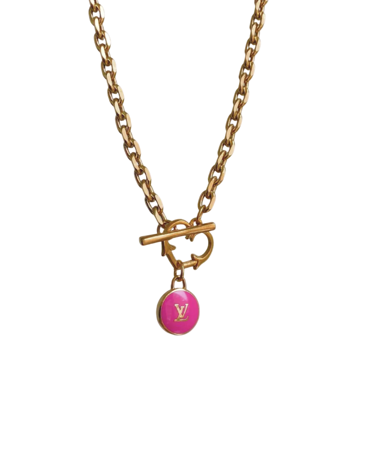 Authentic Louis Vuitton Logo Fuscia Pendant- Necklace