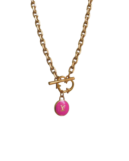 Authentic Louis Vuitton Logo Fuscia Pendant- Necklace