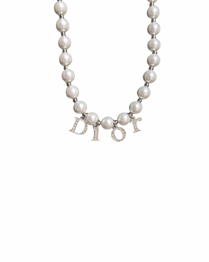 Authentic Dior Spellout  Crystal -  Necklace on Pearls