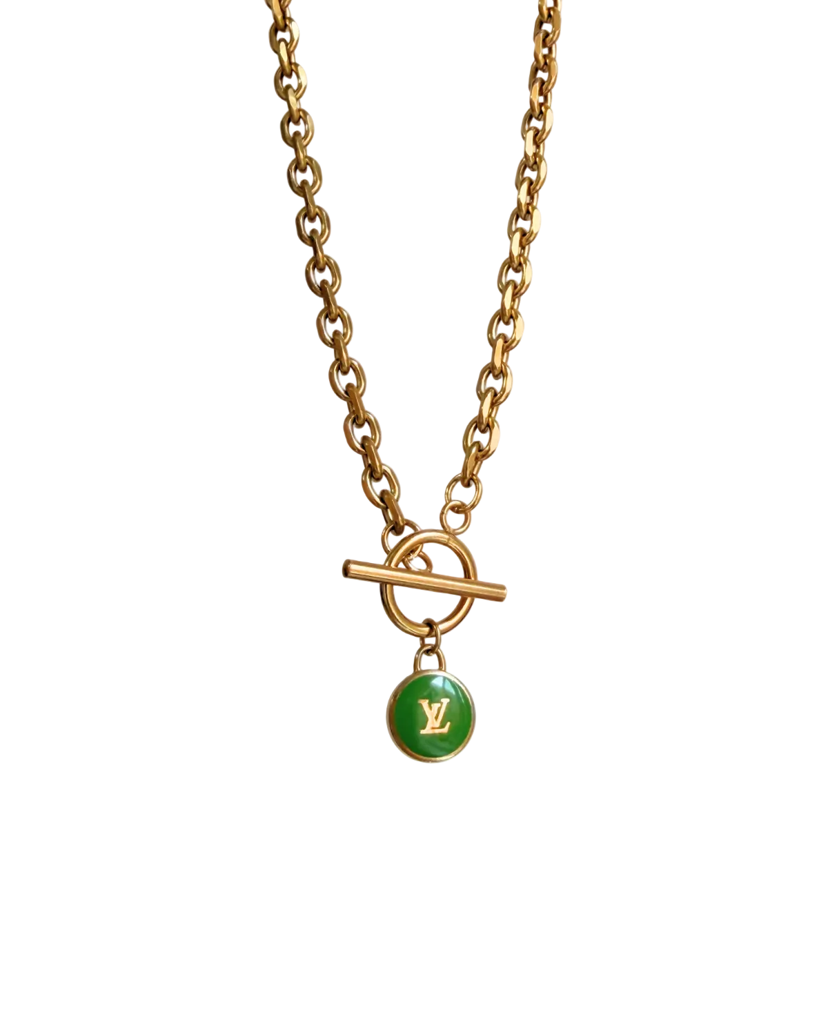 Authentic Louis Vuitton Logo Green Pendant- Necklace Pastilles Pendant