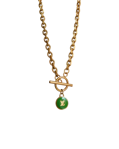 Authentic Louis Vuitton Logo Green Pendant- Necklace Pastilles Pendant