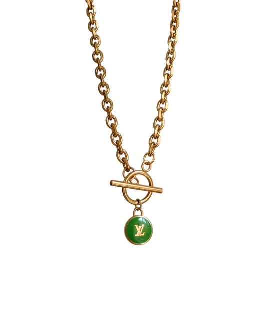 Authentic Louis Vuitton Logo Green Pendant- Necklace Pastilles Pendant