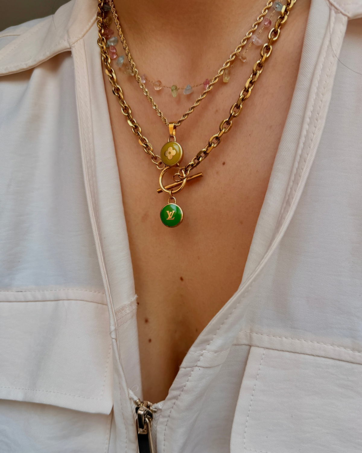 Authentic Louis Vuitton Logo Green Pendant- Necklace Pastilles Pendant