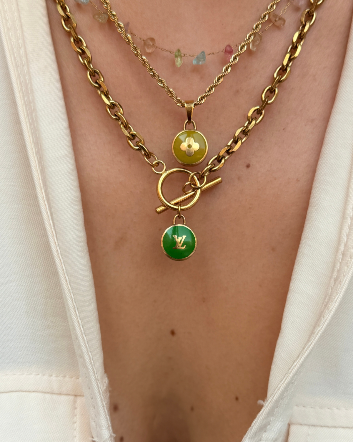 Authentic Louis Vuitton Logo Green Pendant- Necklace Pastilles Pendant
