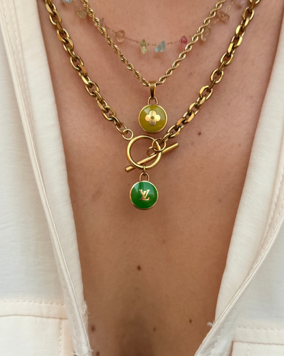 Authentic Louis Vuitton Logo Green Pendant- Necklace Pastilles Pendant