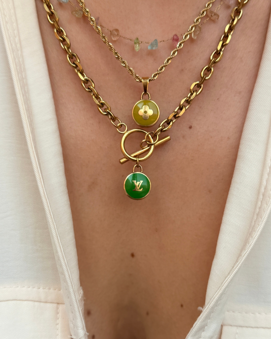 Authentic Louis Vuitton Logo Green Pendant- Necklace Pastilles Pendant