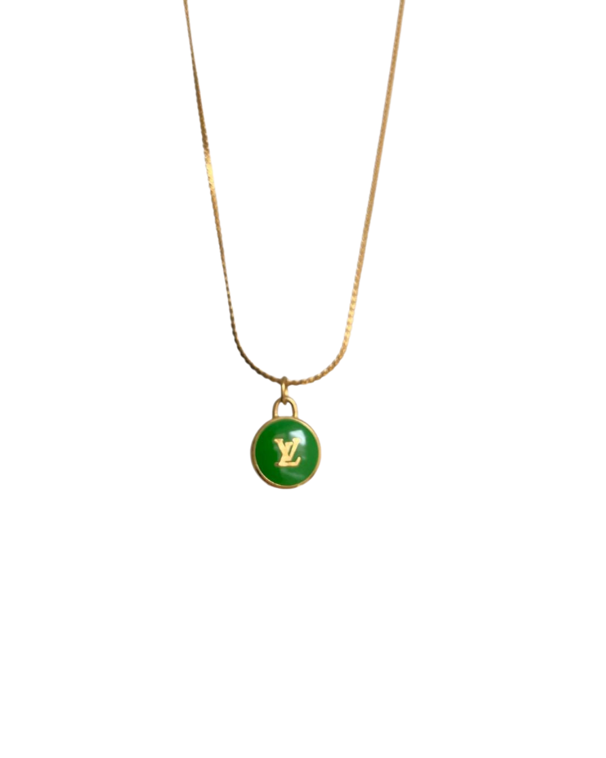 Authentic Louis Vuitton Logo Green Pendant- Necklace