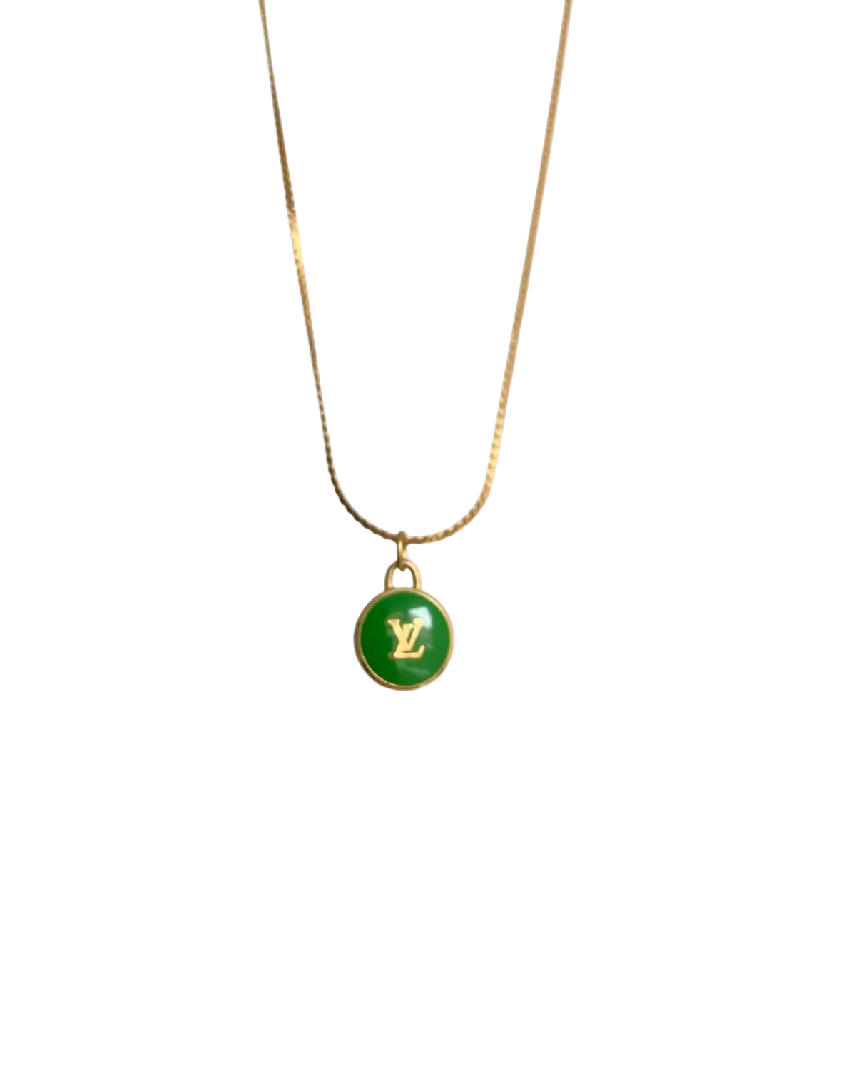 Authentic Louis Vuitton Logo Green Pendant- Necklace