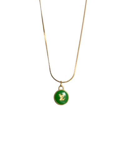 Authentic Louis Vuitton Logo Green Pendant- Necklace