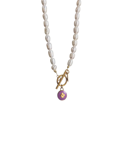 Authentic Louis Vuitton Purple Pendant Pastilles- Pearls Necklace
