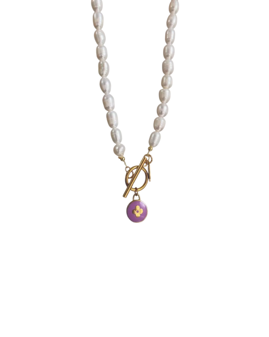 Authentic Louis Vuitton Purple Pendant Pastilles- Pearls Necklace