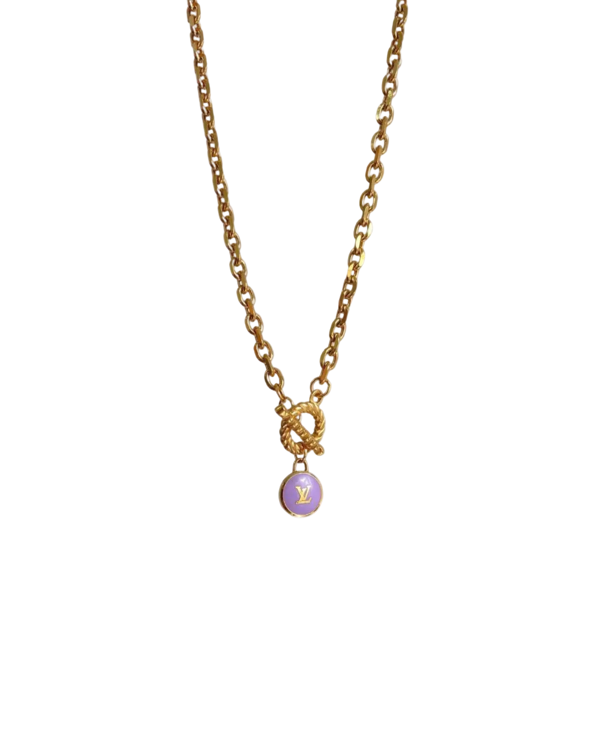 Authentic Louis Vuitton Logo Purple Pendant- Necklace