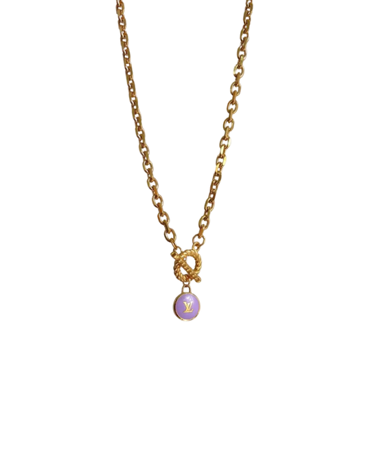 Authentic Louis Vuitton Logo Purple Pendant- Necklace