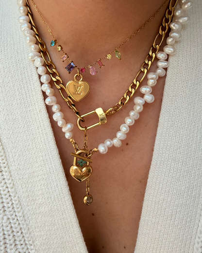 Authentic Louis Vuitton Minicharm Heart Reworked Pearls Necklace