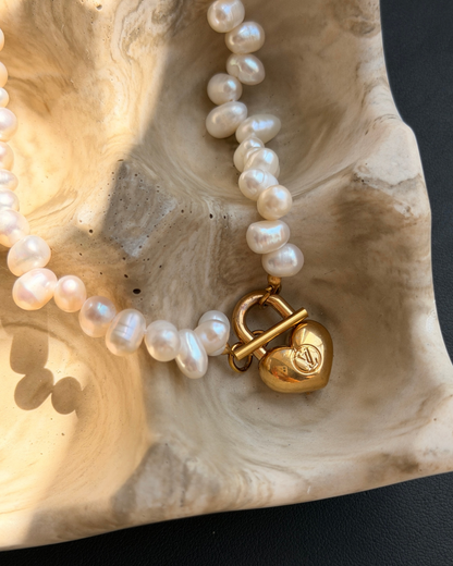 Authentic Louis Vuitton Minicharm Heart Reworked Pearls Necklace