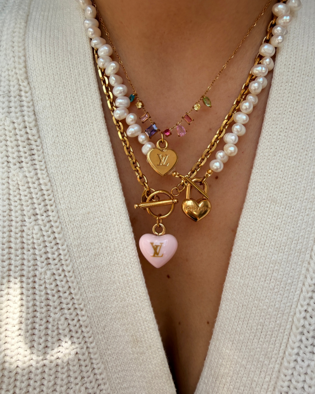 Authentic Louis Vuitton Minicharm Rose Heart Reworked Necklace
