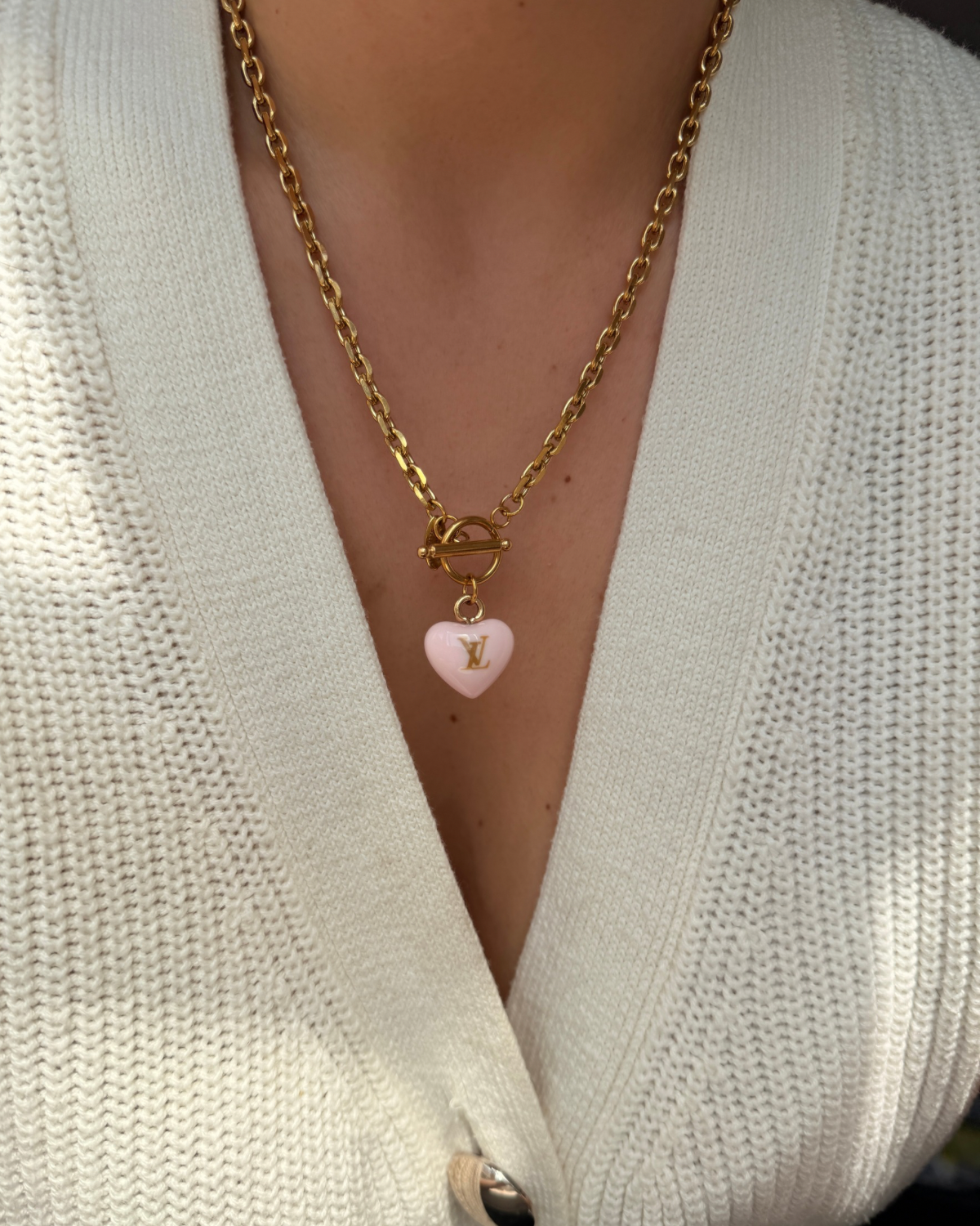 Authentic Louis Vuitton Minicharm Rose Heart Reworked Necklace