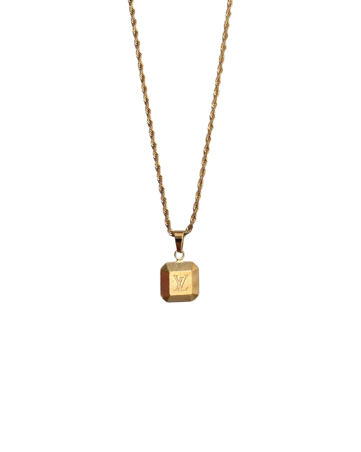 Authentic Louis Vuitton Square Logo Pendant-Repurposed Necklace