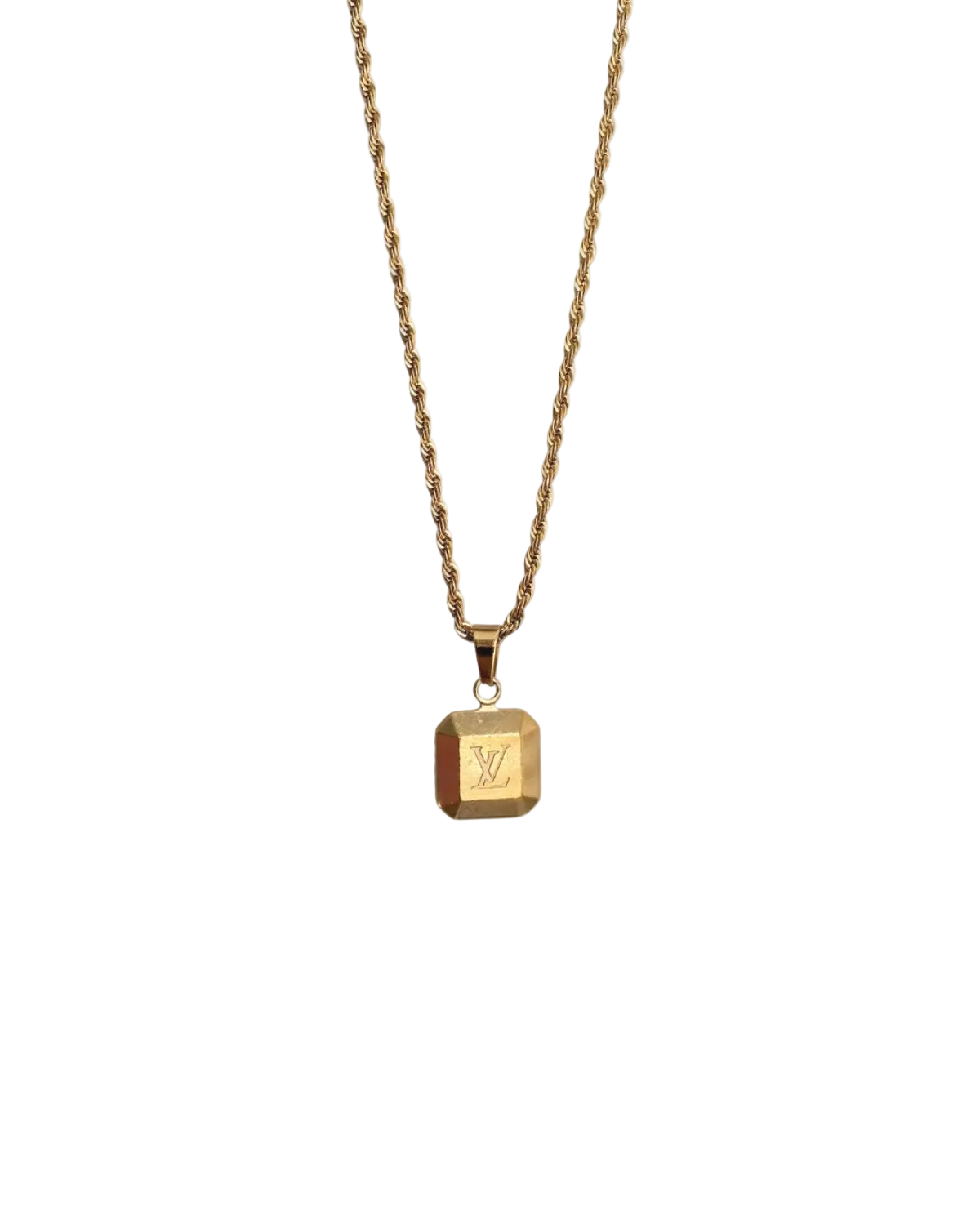 Authentic Louis Vuitton Square Logo Pendant-Repurposed Necklace