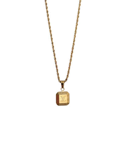 Authentic Louis Vuitton Square Logo Pendant-Repurposed Necklace