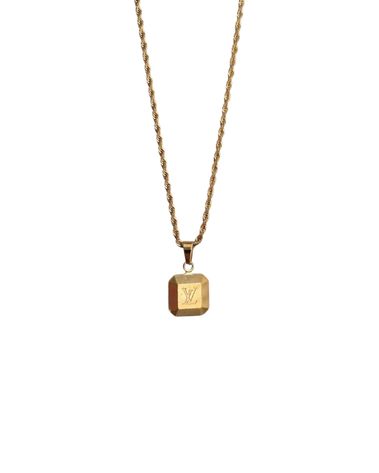 Authentic Louis Vuitton Square Logo Pendant-Repurposed Necklace