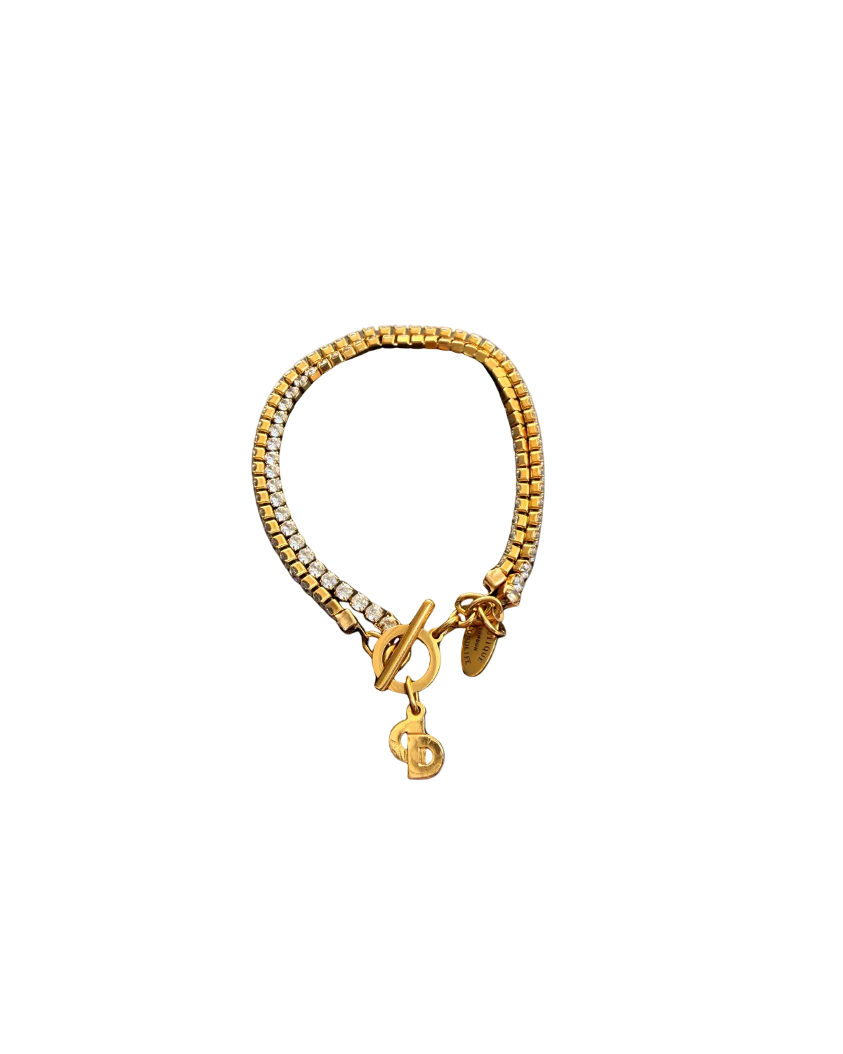Authentic Dior CD Tag Pendant- Reworked Double Strass Bracelelt