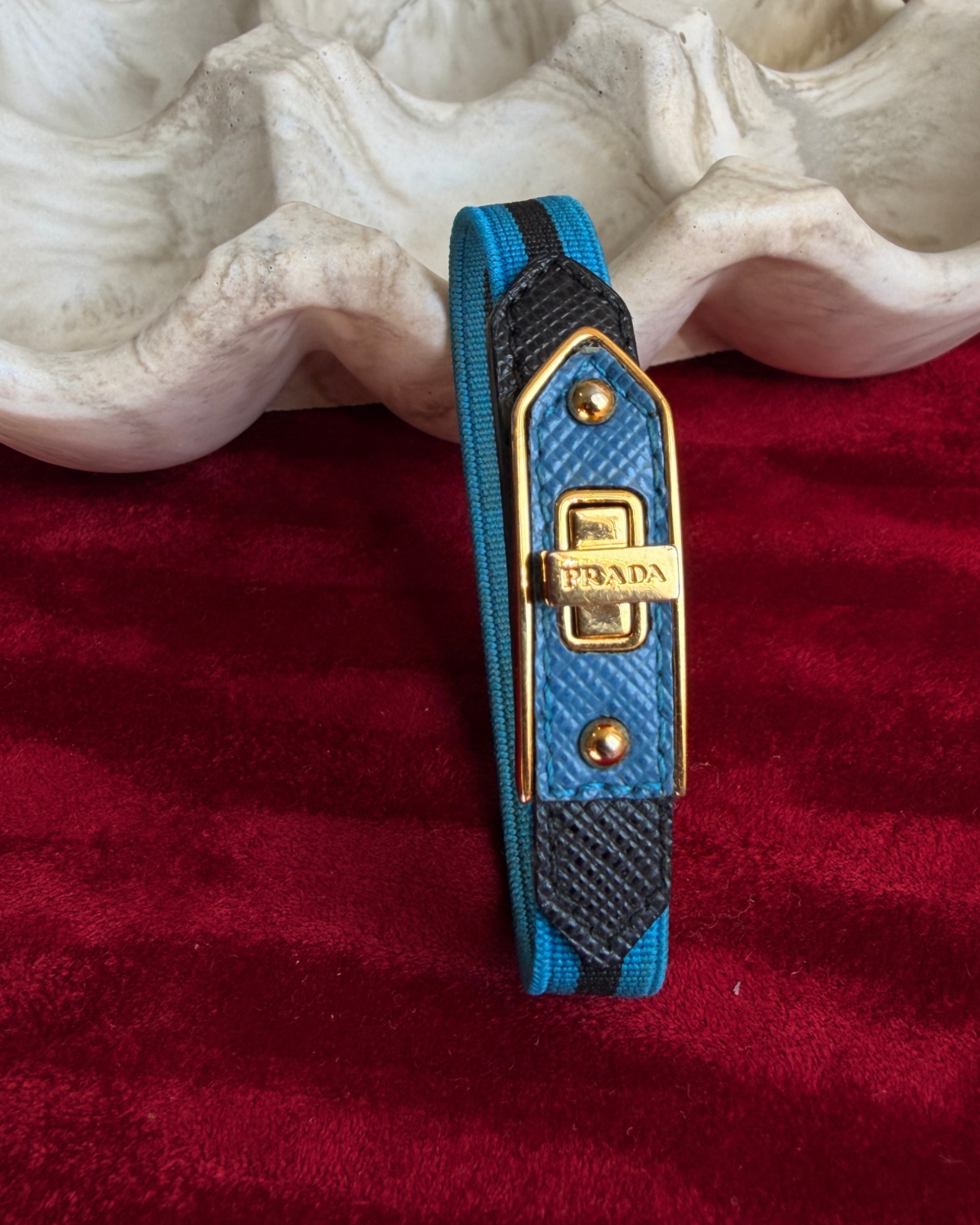 Authentic Prada Turnlock Saffiano & Nylon Bracelet