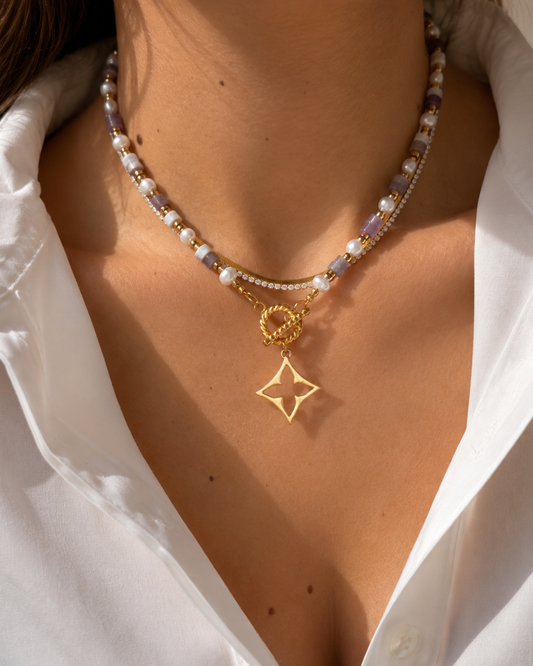Authentic Louis Vuitton Fleur Charm- Reworked amethyst gemstones  Necklace