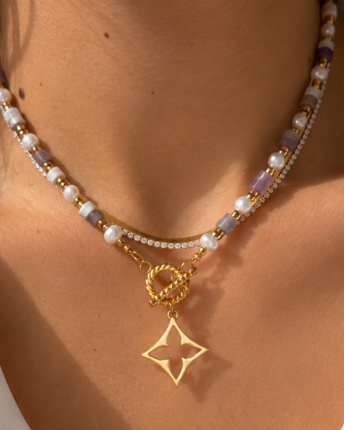 Authentic Louis Vuitton Fleur Charm- Reworked amethyst gemstones  Necklace