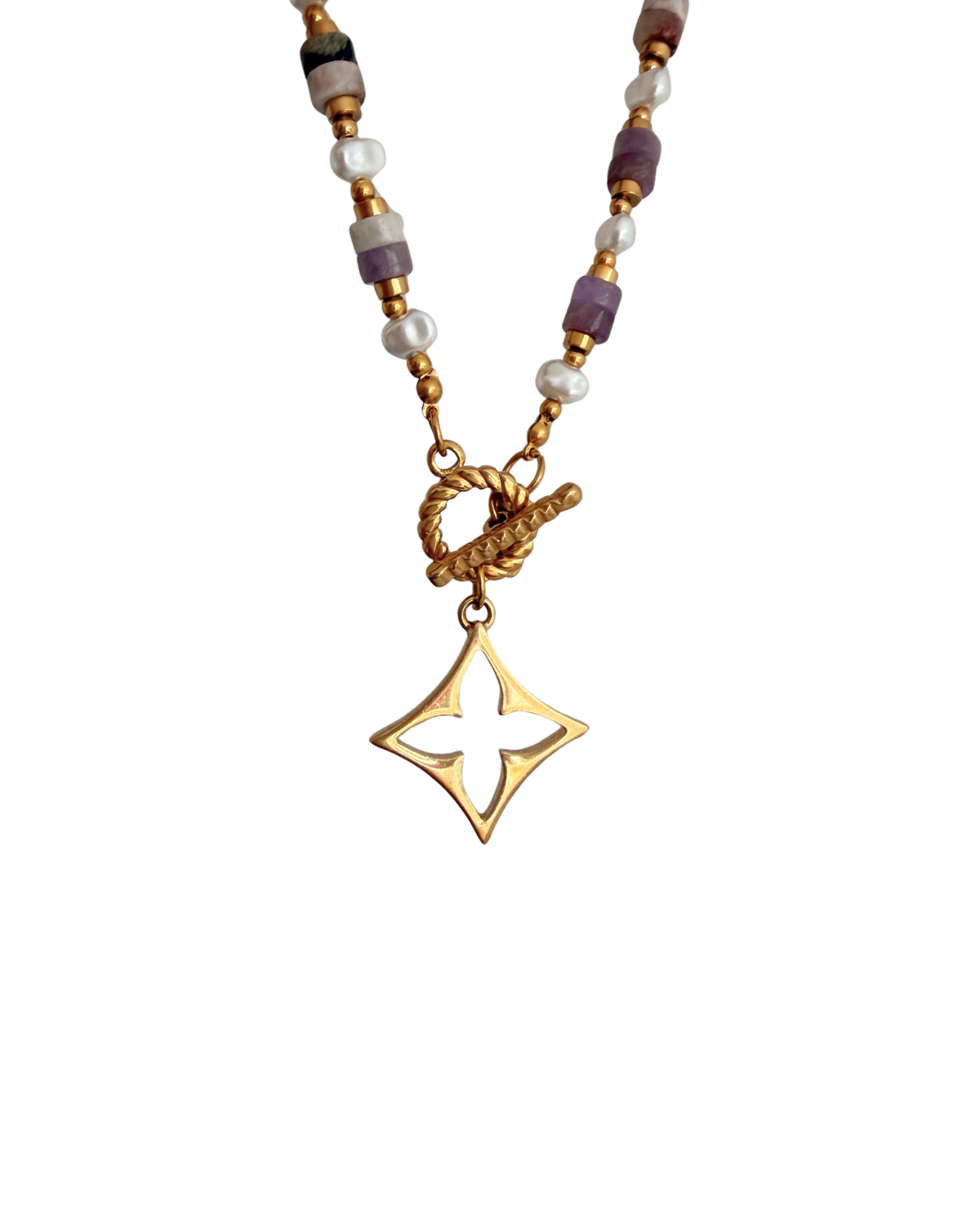 Authentic Louis Vuitton Fleur Charm- Reworked amethyst gemstones  Necklace
