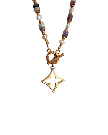 Authentic Louis Vuitton Fleur Charm- Reworked amethyst gemstones  Necklace