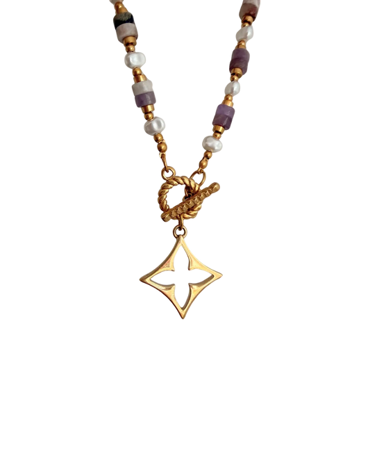 Authentic Louis Vuitton Fleur Charm- Reworked amethyst gemstones  Necklace