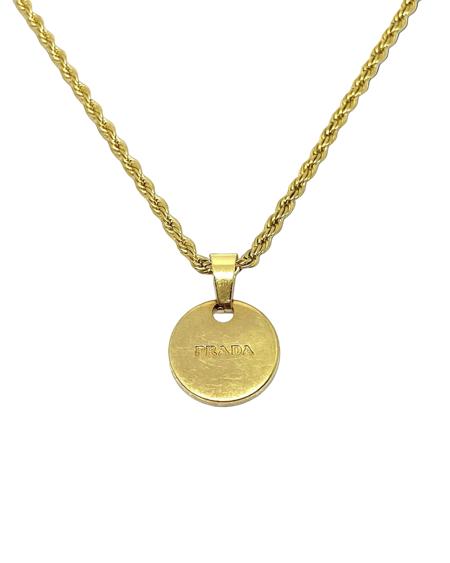 Repurposed Authentic Prada Mini circle tag - Necklace