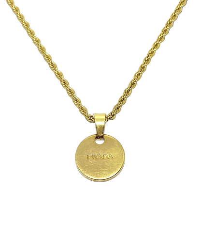 Repurposed Authentic Prada Mini circle tag - Necklace