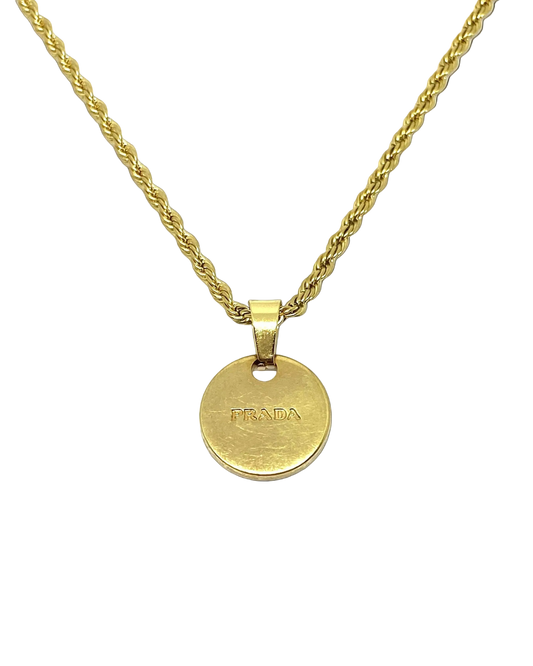 Repurposed Authentic Prada Mini circle tag - Necklace