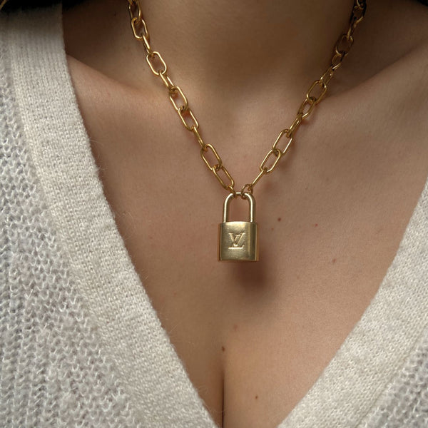 Authentic Louis Vuitton Raye Cabas Padlock M Pendant- Reworked Necklace