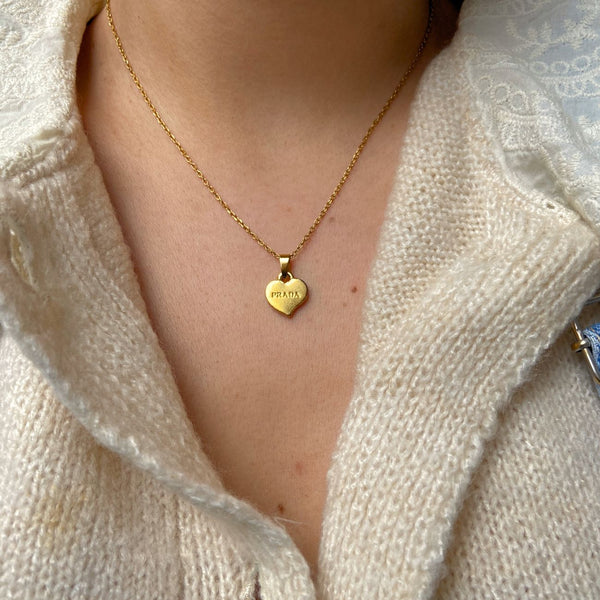 Repurposed Authentic Prada Mini Heart tag - Necklace