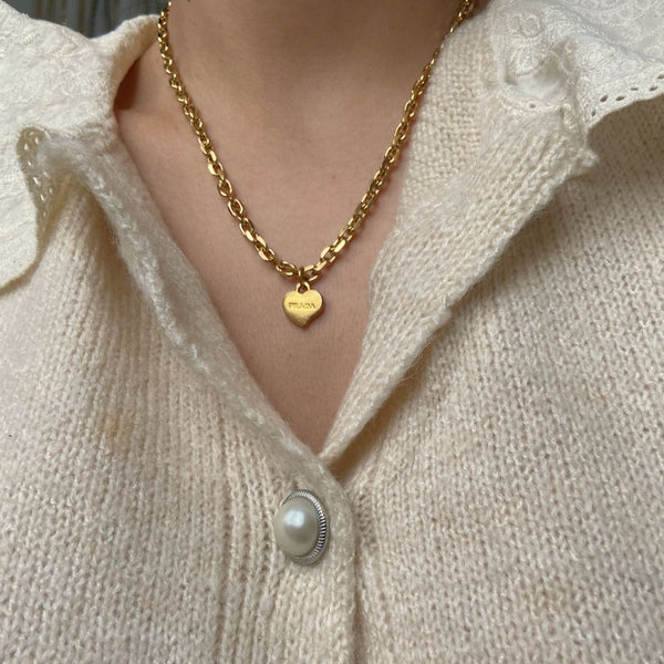 Repurposed Authentic Prada Mini Heart tag - Necklace