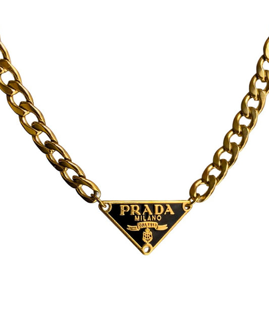 Authentic Prada Plaque Black Tag - Repurposed Necklace