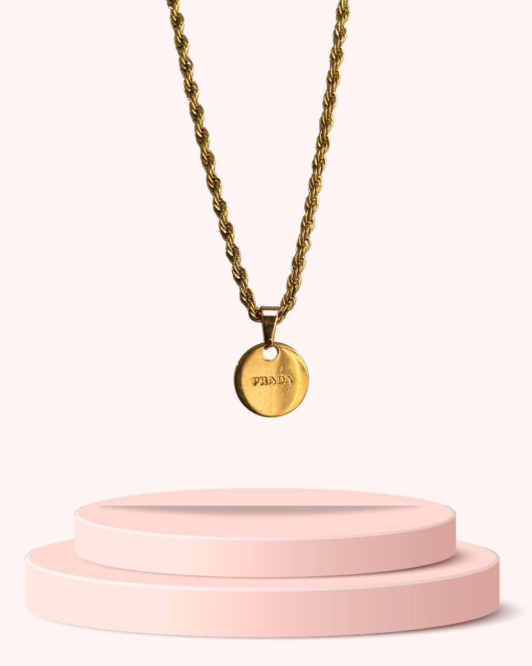 Repurposed Authentic Prada Mini circle tag - Necklace