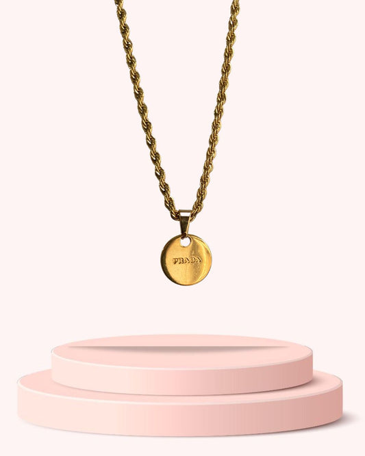 Repurposed Authentic Prada Mini circle tag - Necklace