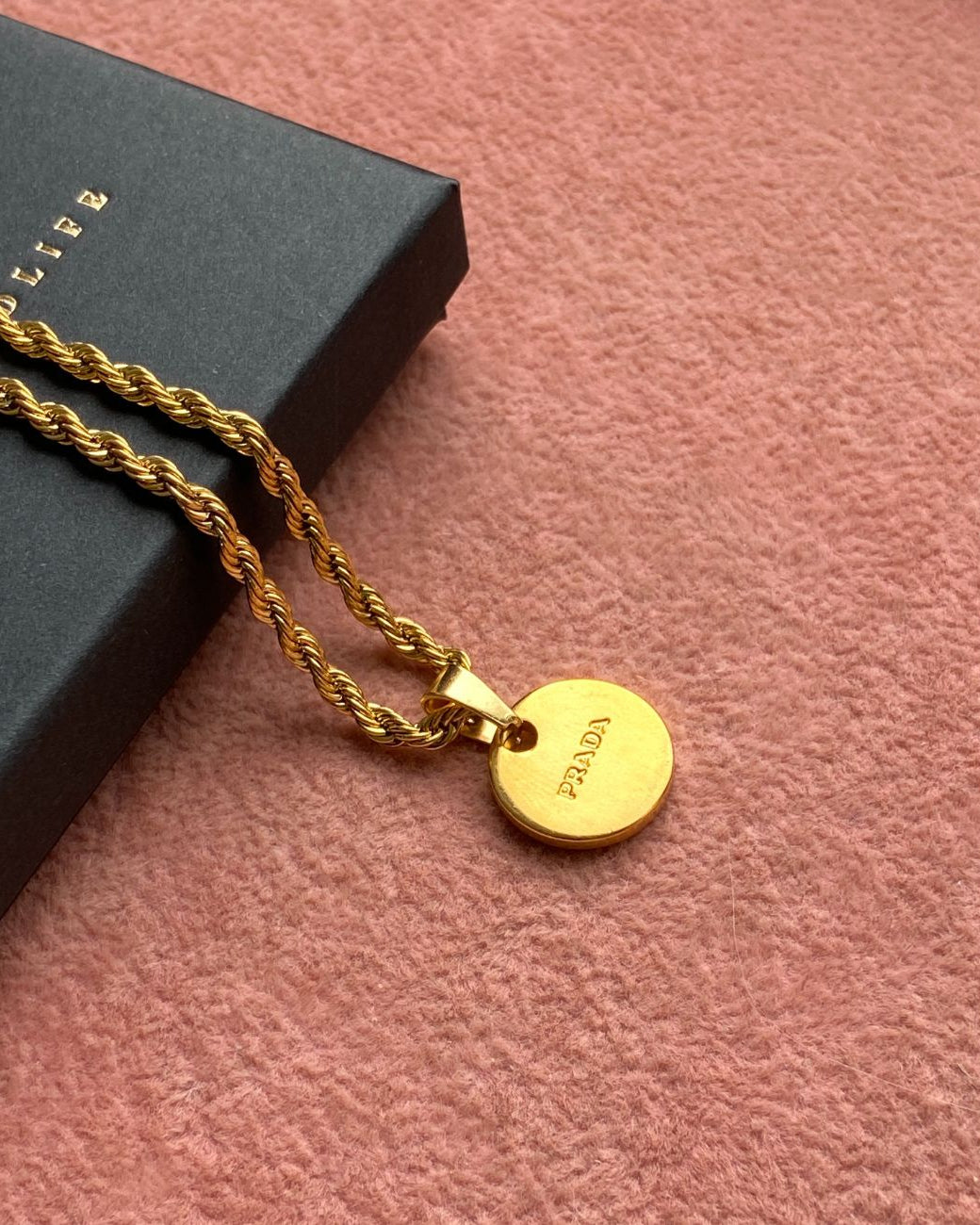 Repurposed Authentic Prada Mini circle tag - Necklace