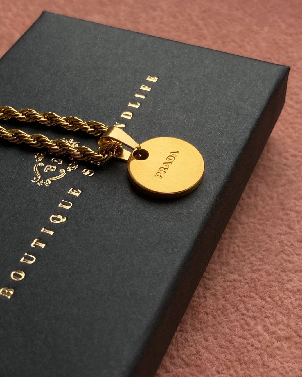 Repurposed Authentic Prada Mini circle tag - Necklace