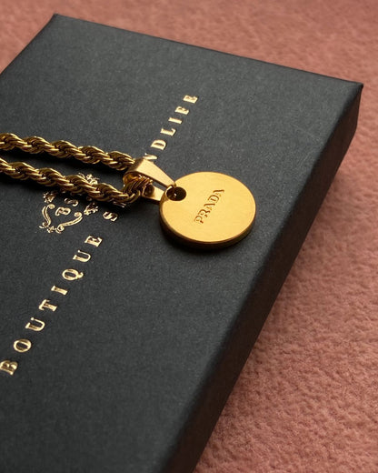 Repurposed Authentic Prada Mini circle tag - Necklace