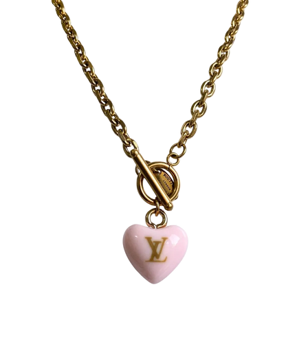 Authentic Louis Vuitton Minicharm Rose Heart Reworked Necklace