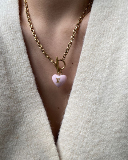 Authentic Louis Vuitton Minicharm Rose Heart Reworked Necklace